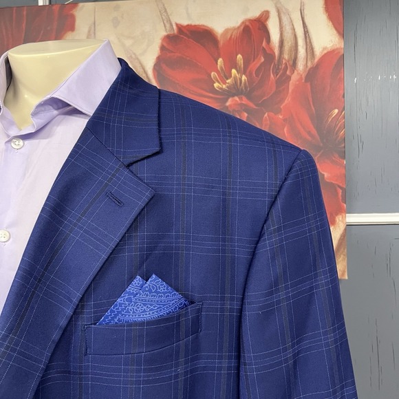 OAK HILL Big & Tall Blazer Mens 4XL (58-60R) Polyester Blend Stretch Navy/Black - Picture 4 of 12